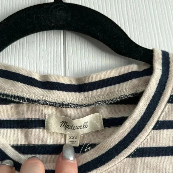 Madewell Stripe-Play Ruffle-Cuff Scoop Neck Long Sleeve Flare Bell Cuff Top XXS - Picture 6 of 8